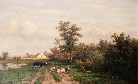 Dutch landscape (panel) von Anthonie Jacobus van Wyngaerdt