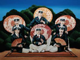 Sailors with Umbrellas, 1995 (acrylic on board) 