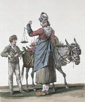 The Cherry Seller (colour litho) 17th