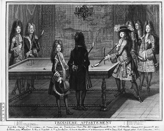 Louis XIV playing billiards with his brother, Monsieur, his nephew the duc de Chartres , his son, th von Antoine Trouvain