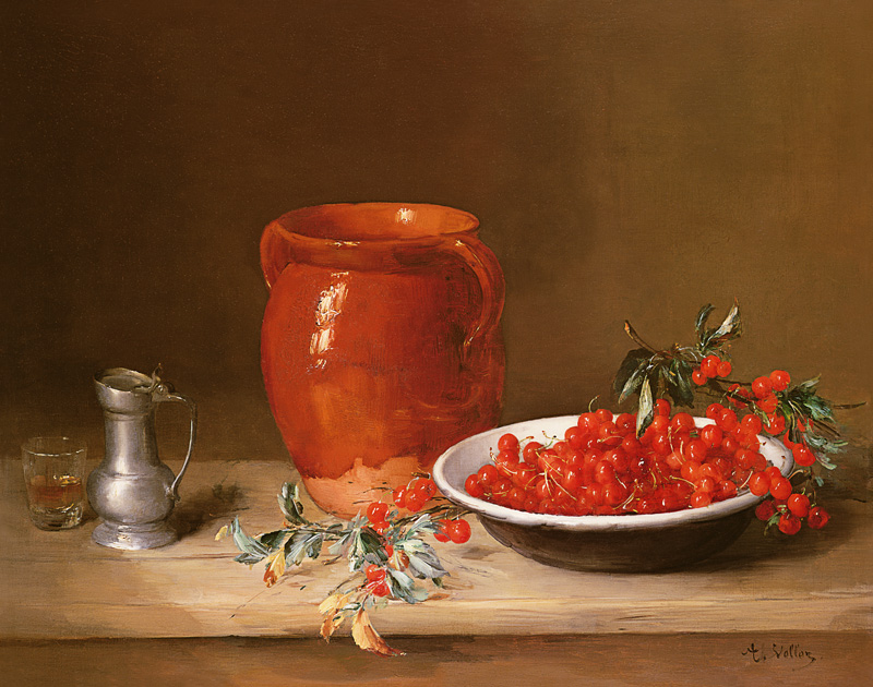 Still life of cherries in a bowl von Antoine Vollon