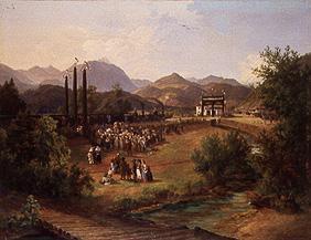 Empfang des ersten Zuges Wien-Gloggnitz in der Station Gloggnitz, 5.März 1842