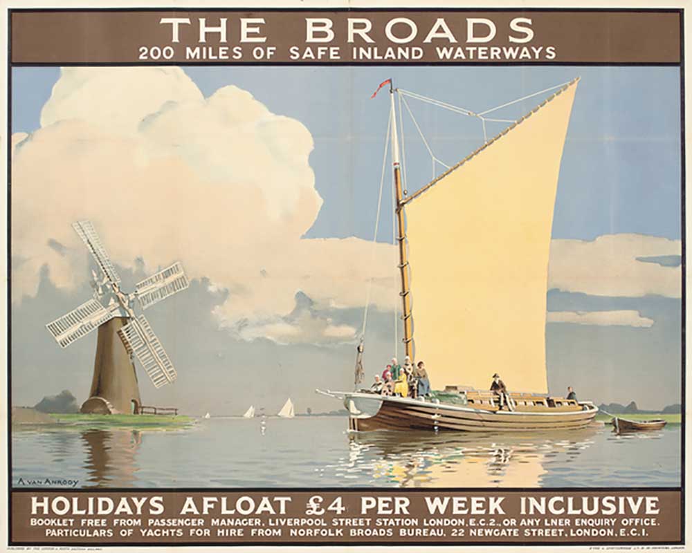The Broads: Holidays Afloat , ein Werbeplakat von Anton van Anrooy