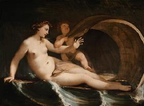 Venus und Amor, auf dem Meere fahrend