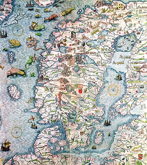 Scandinavia, detail from the Carta Marina da Olaus Magnus von Antonio Lafreri