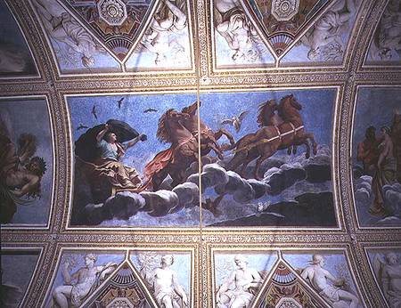 The Personification of Night riding across the sky in a chariot, ceiling painting von Antonio Maria Viani