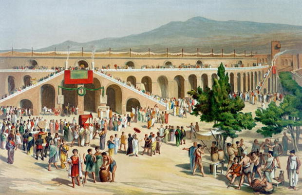 A Market in Pompeii (colour litho) von Antonio Niccolini