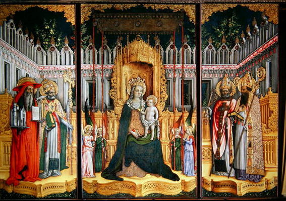The Virgin Enthroned with Saints Jerome, Gregory, Ambrose and Augustine, 1446 (oil on canvas) (post von Antonio Vivarini