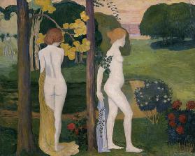 Zwei nackte Mädchen in einer Landschaft