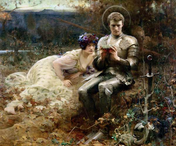 The Temptation of Sir Percival, 1894 (oil on canvas) von Arthur Hacker