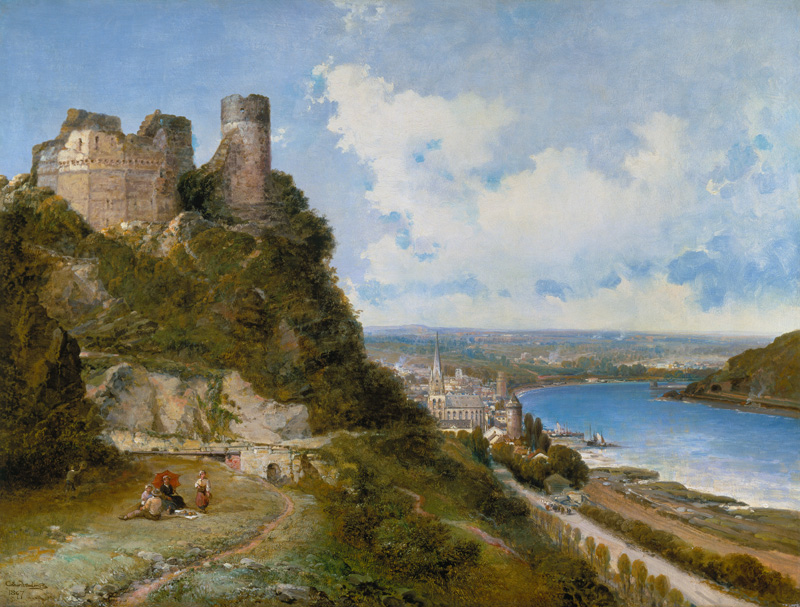 Blick auf Oberwesel am Rhein mit der Burgruine von Arthur Joseph Meadows