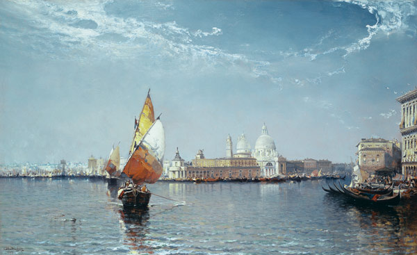 Venetian Canal Scene with the Salute in the distance von Arthur Joseph Meadows