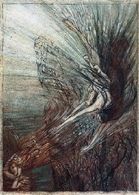 Die Spiele der Rheintöchter. Illustration für "The Rhinegold and The Valkyrie" von Richard Wagner 1910