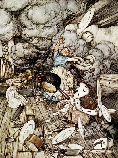 In the Duchess''s Kitchen, illustration to ''Alice''s Adventures in Wonderland'' Lewis Carroll (1832 von Arthur Rackham