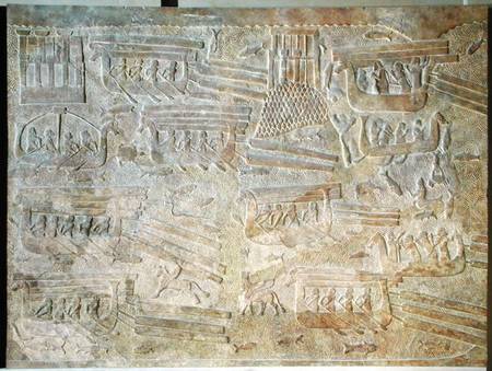 Relief depicting the transport of wood by sea von Assyrian