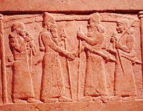 Relief depicting King Shalmaneser III (858-824 BC) of Assyria meeting a Babylonian