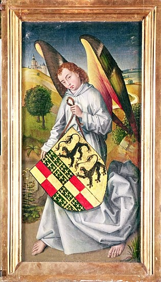 Angel holding a shield with the heraldic arms of de Chaugy and Montagu families with the two leopard von (attr. to) Rogier van der Weyden