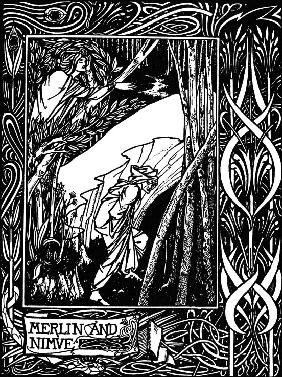 Merlin und Nimue. Illustration für das Buch "Le Morte Darthur" von Sir Thomas Malory