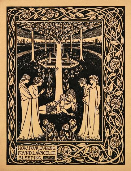 How Four Queens Found Lancelot Sleeping. Illustration für das Buch "Le Morte Darthur" von Sir Thomas