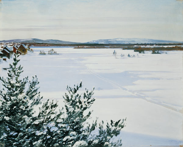 Sonnige Winterlandschaft (Schweden) von August Hagborg