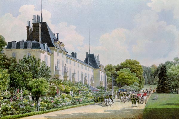 View of the Garden Facade of the Chateau, from a collection of twelve 'Views of the Malmaison'  on von Auguste Simon Garneray