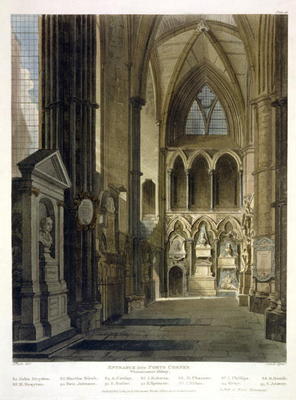 Entrance into Poet's Corner, plate 26 from 'Westminster Abbey', engraved by J. Bluck (fl.1791-1831) von Augustus Charles Pugin
