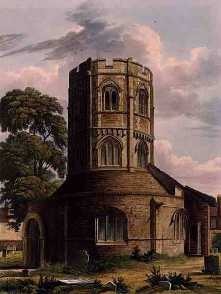 St. Sepulchres, The Round Church, Cambridge, from 'The History of Cambridge', engraved by J. Hill, p von Augustus Charles Pugin