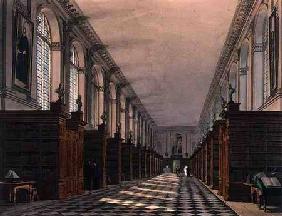 Interior of Trinity College Library, Cambridge, from 'The History of Cambridge', engraved by Daniel 1815 our