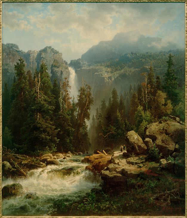 Norwegische Landschaft mit Wasserfall von Augustus Wilhelm Leu