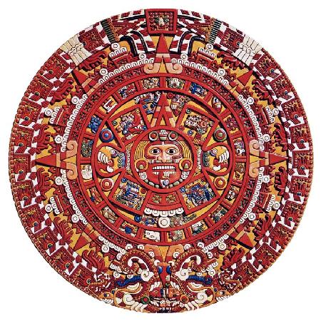 Imaginary recreation of an Aztec Sun Stone calendar (see also 115255), Late Post Classic Period (lit 19th