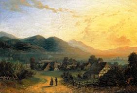 Blick von Märzdorf auf die Ruine Kynast und den Herdbeerg (Riesengebirge) 1845