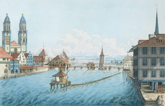 Zürich, Limmat und Fraumünster von Balthasar Anton Dunker