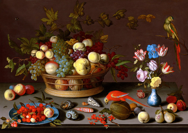 A basket of Grapes and other fruit von Balthasar van der Ast