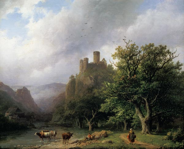 Flußlandschaft mit Schloßruinen von Barend Cornelisz. Koekkoek