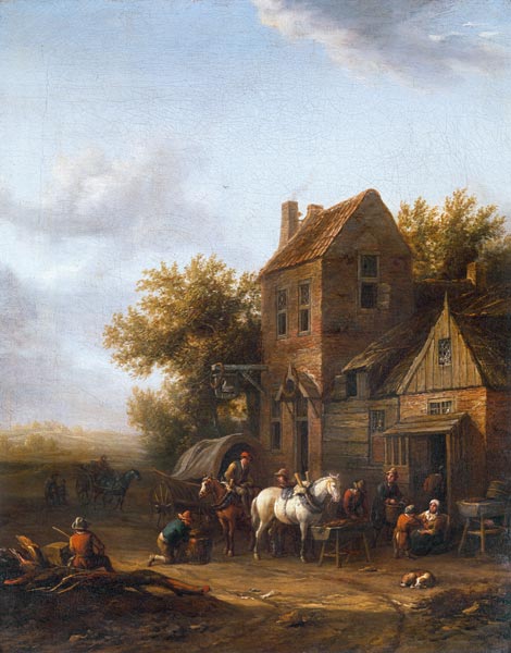 Travellers Watering their Horses Outside an Inn von Barend Gael or Gaal