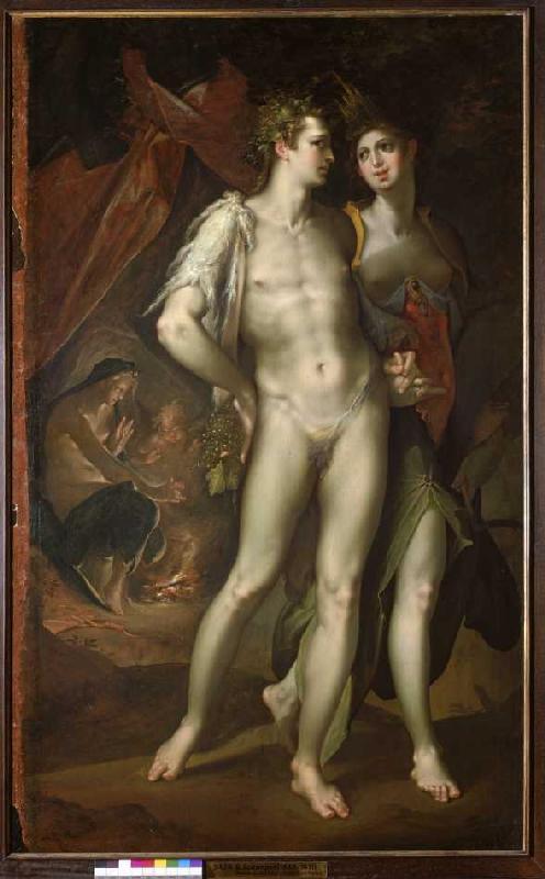 Bacchus und Ceres verlassen Venus. von Bartholomäus Spranger