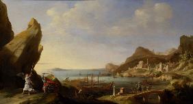 Küstenlandschaft mit Bileam und die Eselin 1634