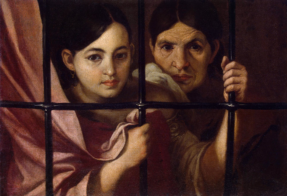Zwei Frauen hinter einem Gitter von Bartolomé Esteban Perez Murillo