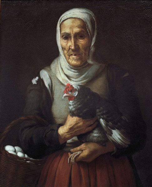 B.E. Murillo, Old Woman with Hen / Pain. von Bartolomé Esteban Perez Murillo