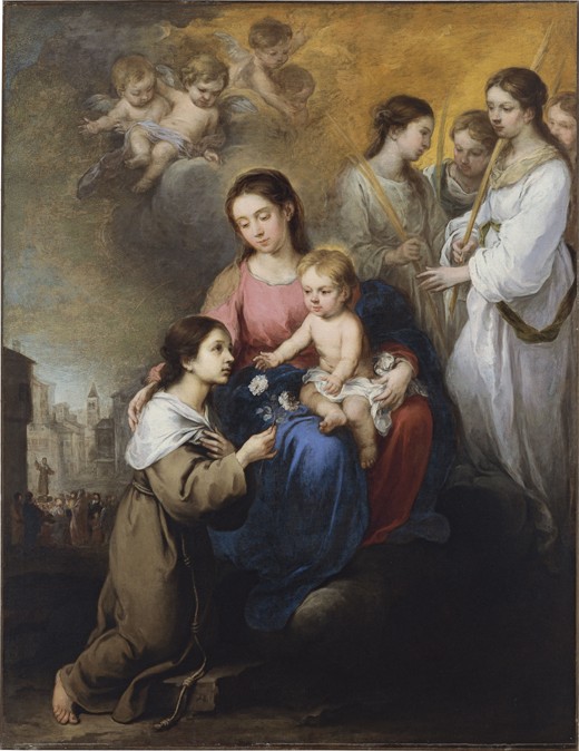 Madonna und Kind mit Rosa von Viterbo von Bartolomé Esteban Perez Murillo