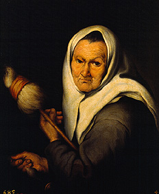 Spinnende alte Frau. von Bartolomé Esteban Perez Murillo