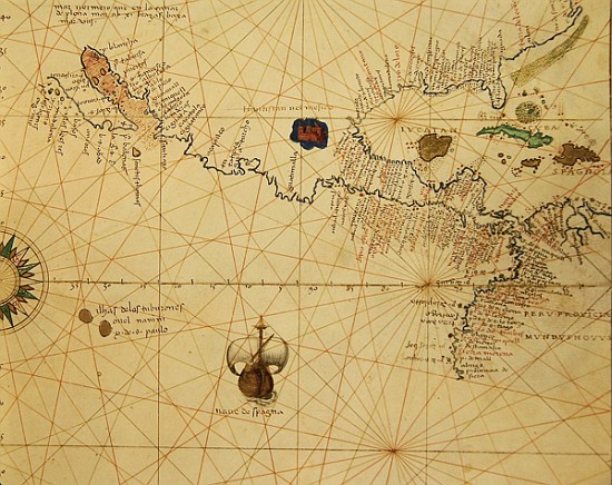 Central America, from an Atlas of the World in 33 Maps, Venice, 1st September 1553(detail from 33096 von Battista Agnese