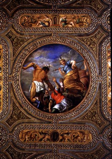 Diana and Actaeon, from the ceiling of the library von Battista Franco