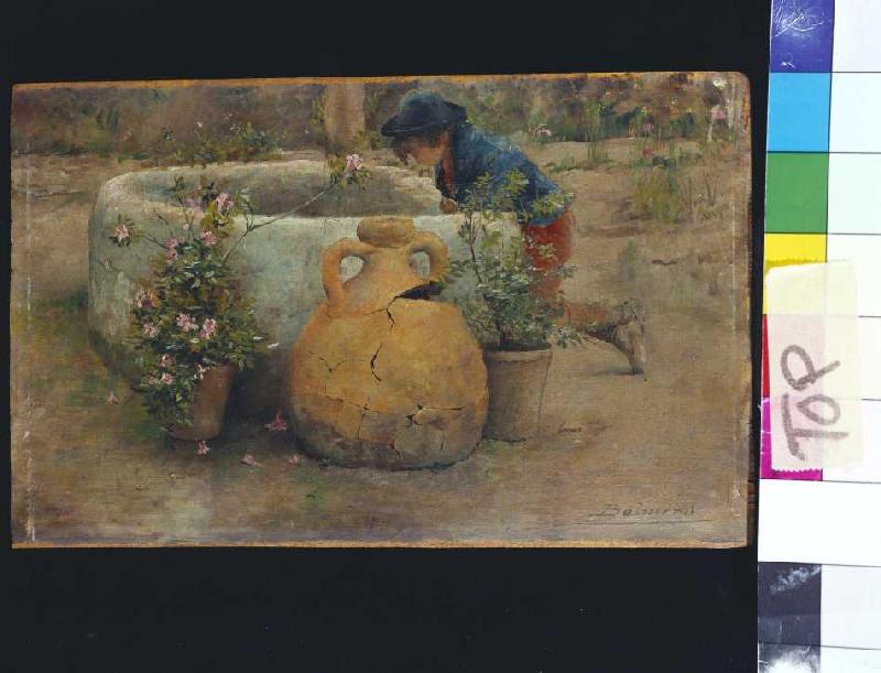 Junge in einen Brunnen schauend von Belmiro Barbosa de Almeida
