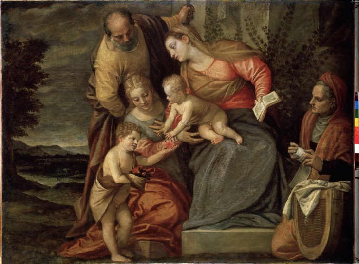 Die Heilige Familie mit der heiligen Katharina, Anna und Johannesknaben von Benedetto Caliari