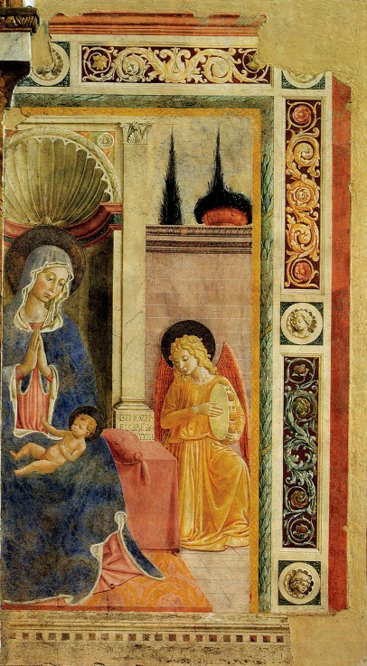 Madonna und Kind mit Engel von Benozzo Gozzoli