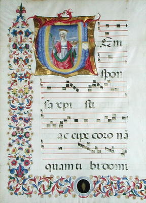 Historiated initial 'V' depicting St. Agatha (vellum) von Benvenuto  di Giovanni