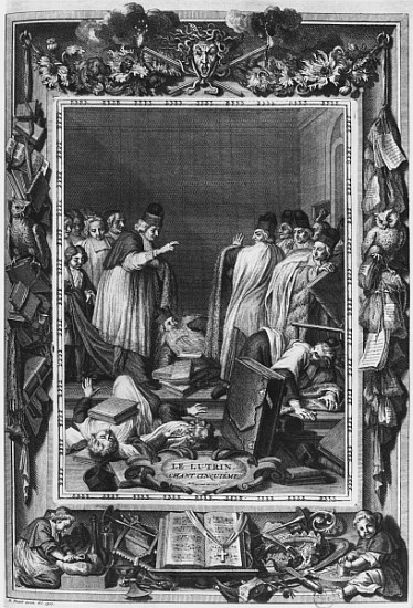 Illustration from ''Le Lutrin'' Nicolas Boileau, known as Boileau-Despreaux, 5th canto, published in von Bernard Picart