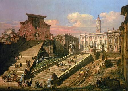 The Piazza del Campidoglio and the Church of S. Mario d'Aracoeli, Rome (oil on canvas) 13th