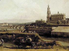 Dresden vom linken Elbufer unterhalb der Festungswerke (Ausschnitt) 1748